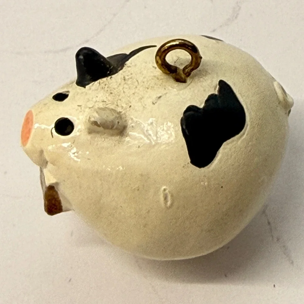 Hallmark Keepsake Miniature Ornament Roly-Poly Pig White Black Spotted Vintage
